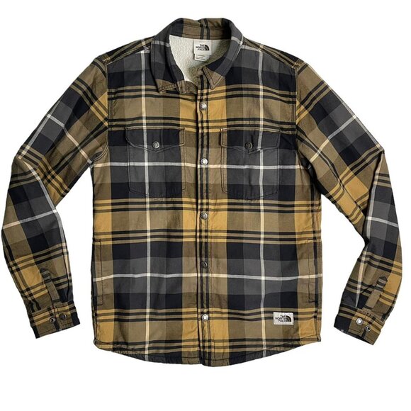 🧥 The North Face Sherpa Lined Plaid Jacket Men’s Small Tan Gray Black - Picture 1 of 6